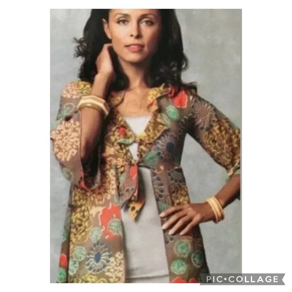 CAbi Shakespeare Multicolored Floral Tie Kimono Jacket # 360 Size Small - Picture 2 of 16